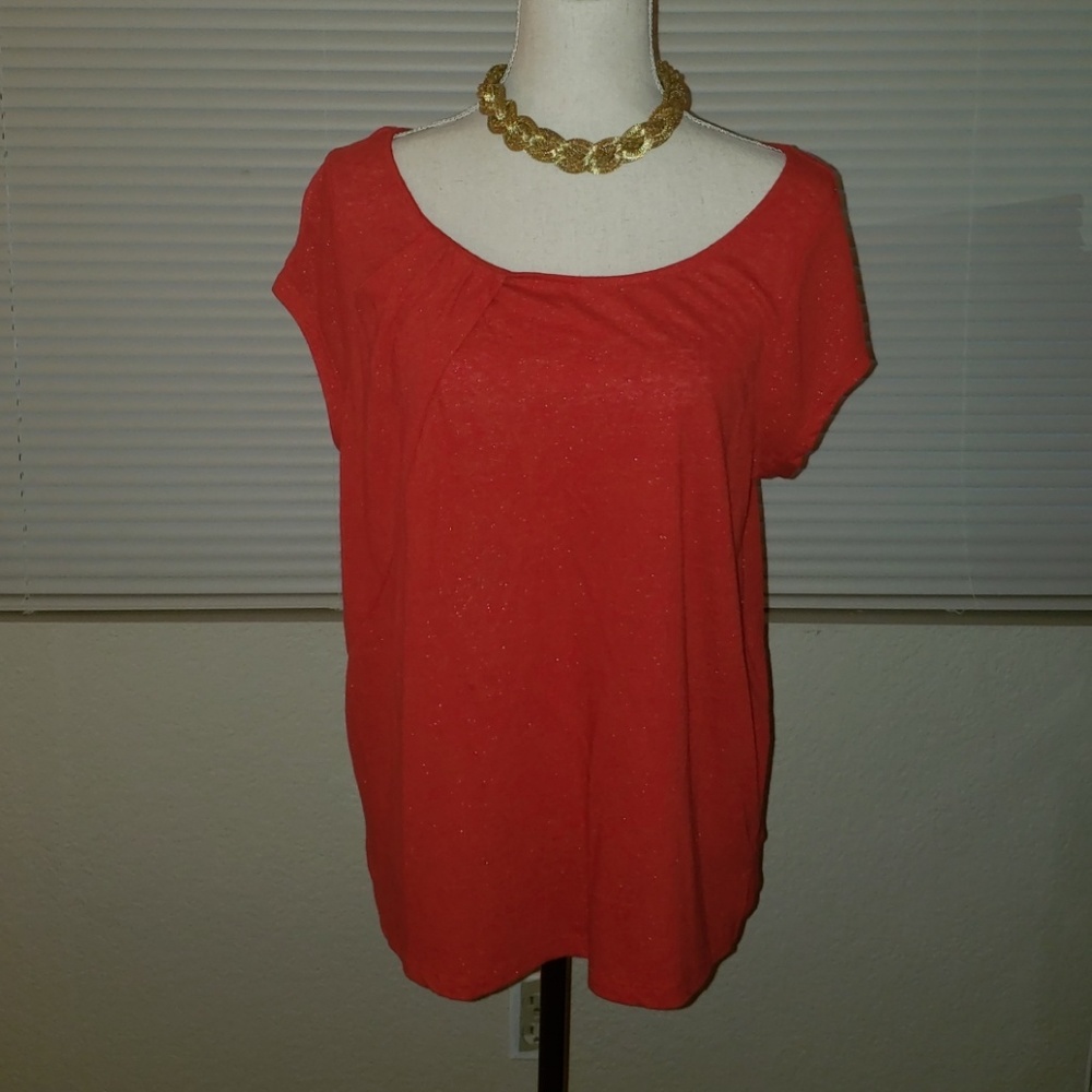 👚Lane Bryant Red Gold Shimmer Top 14/16
